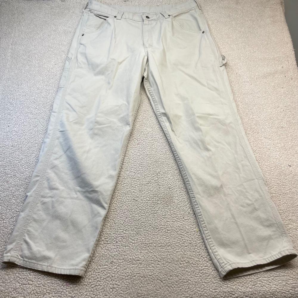 Lee Carpenter Pants Mens 38x30 Stone Dungarees Relaxed Fit Utility Workwear